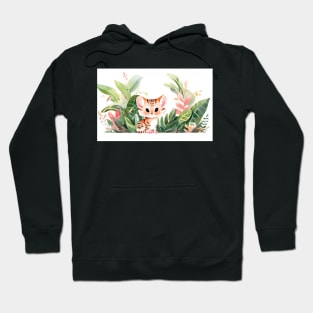 Whimsical Jungle Cat Watercolor Illustration Hoodie